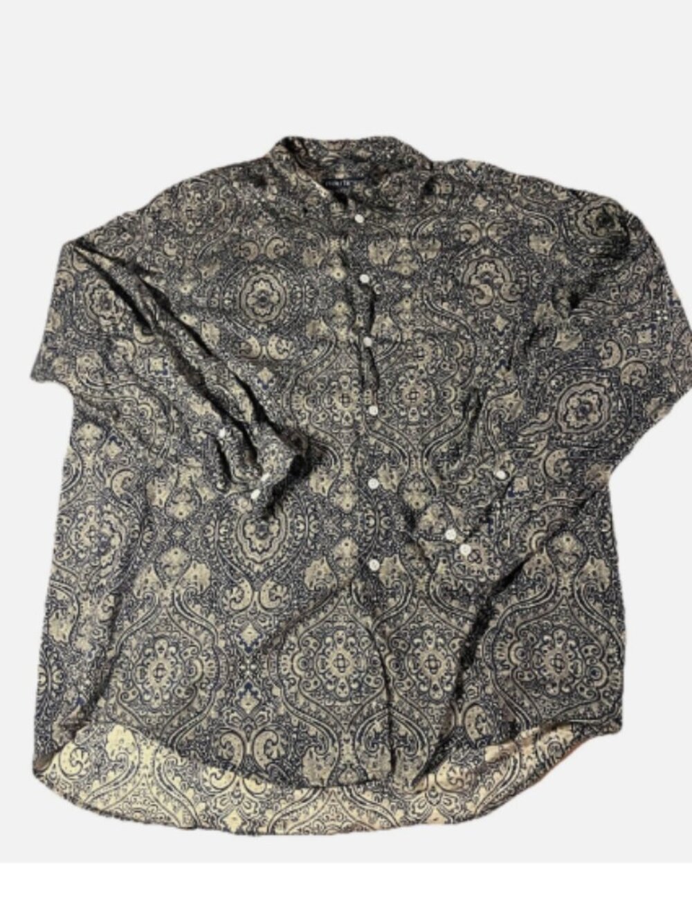 Nautica Button Up Shirt Mens XL Blue Tan Paisley Long Sleeve Casual